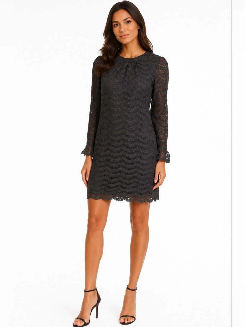 Milly Black Long Sleeve Lace Shift Dress